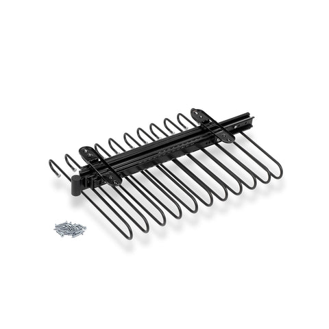 Pull-out trouser rack for wardrobe with 11 black steel hangers