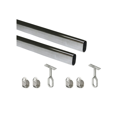 Set of 2 wardrobe rails with 2 oval guides 1,15m polished chrome