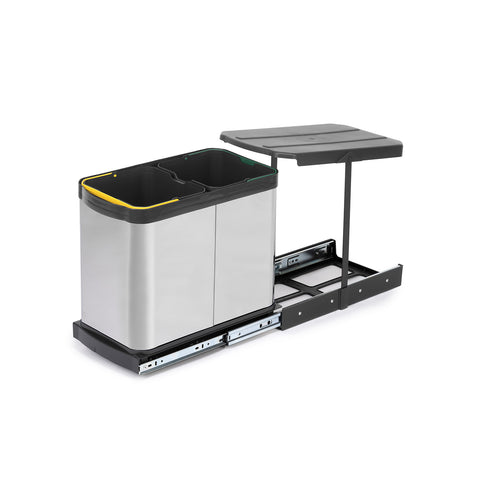 Set of 2 recycling bins with pull-out box and cover 12l