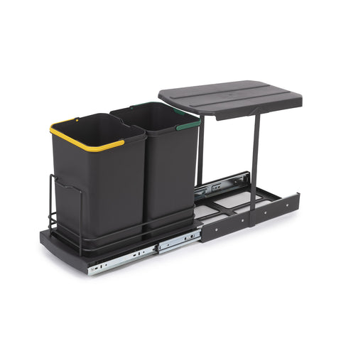 Set of 2 recycling bins with pull-out slot and cover 12l