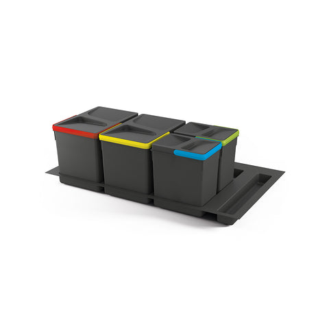 Set of 4 waste bins for drawer recycling 26cm with 90cm base 7/15l