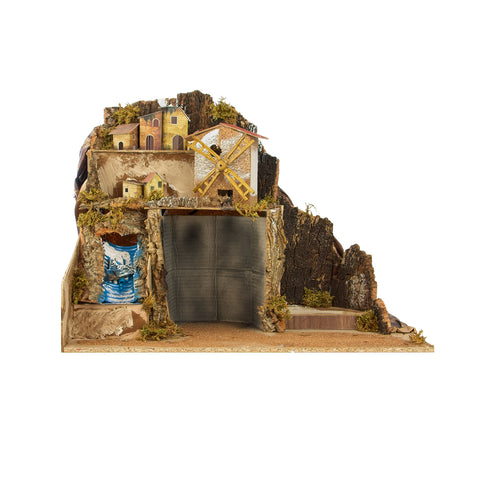 Neapolitan Nativity Scene with Mill and Waterfall