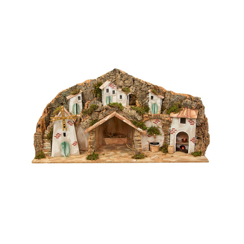 Neapolitan Nativity Scene with Mill, Fountain and Lights