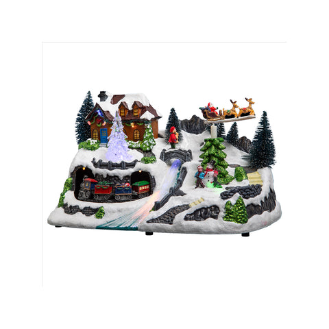 Christmas Village with Sleigh and LED Light Train