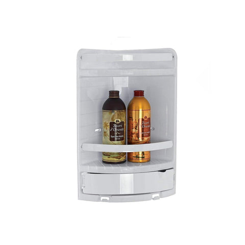 20x20x41cm White Plastic 2-Tier Corner Shower Shelf with Drawer