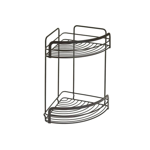 2-tier shower corner shelf in black steel, 22x30x22cm