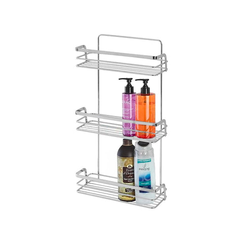 Rectangular 3-tier shower shelf in chrome-plated steel