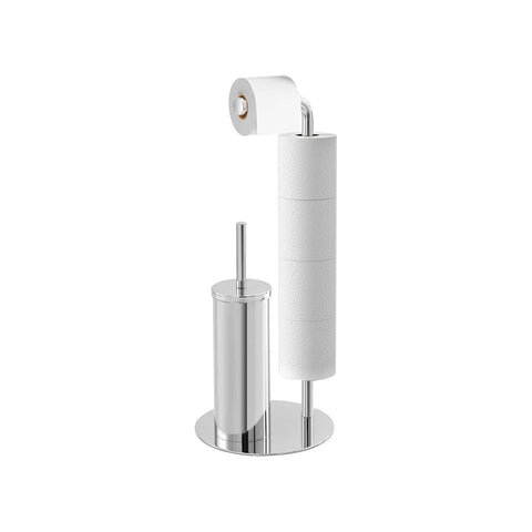 Freestanding toilet brush and toilet roll holder in chrome-plated steel, 22x22x56cm