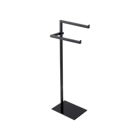 Freestanding 2-Arm Steel Towel Rack with Black Tempered Glass Base