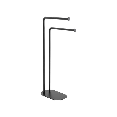 2-arm freestanding towel rack in black steel, 30x80,5x17cm