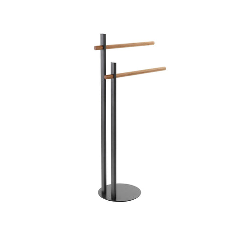 2-Arm Freestanding Bamboo Towel Rack in Black Steel 22x80,5x22cm