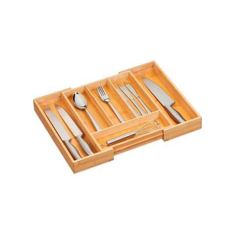Extendable Bamboo Cutlery Tray with 6 Compartments