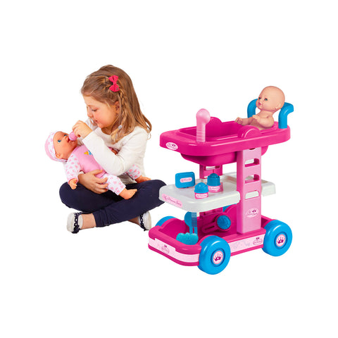 My Princess Trolley, 7 Pieces, 48cm High, with Bath Set, Toy Trolley for Girls