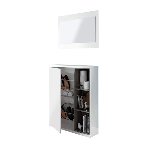 Shoe Cabinet with Mirror, White 79x25x108cm