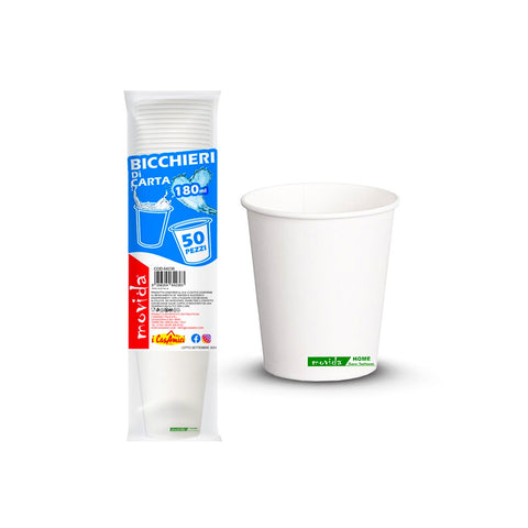 Set of 50 biodegradable paper cups for water, 180ml