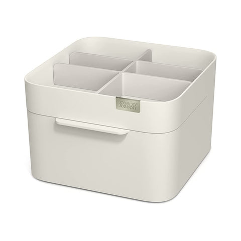 Cosmetic Organizer with Drawer and 10 Dividers, White