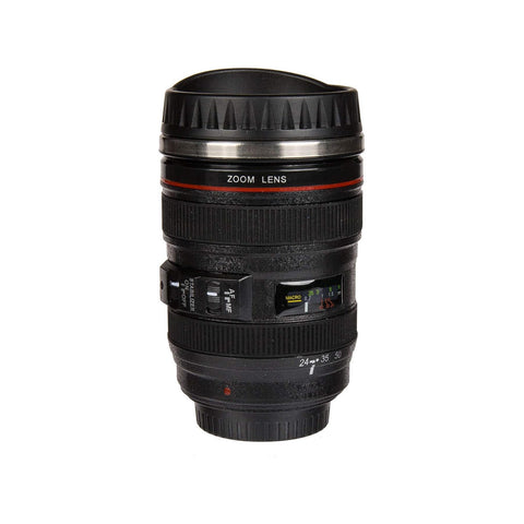 Camera-Lens-Shaped Thermos Mug With Lid, 15cm