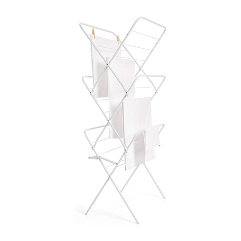 Foldable vertical clothes drying rack with 3 shelves in steel 61x138x44,5cm