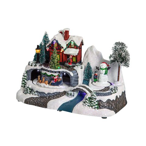 Animated Christmas village – Multicolored LED lights, music and movement