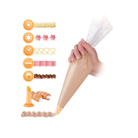 Set of 10 Disposable Piping Bags with 6 Decorating Tips