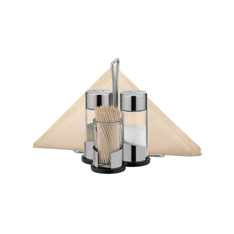 4-in-1 set with glass and stainless steel stand