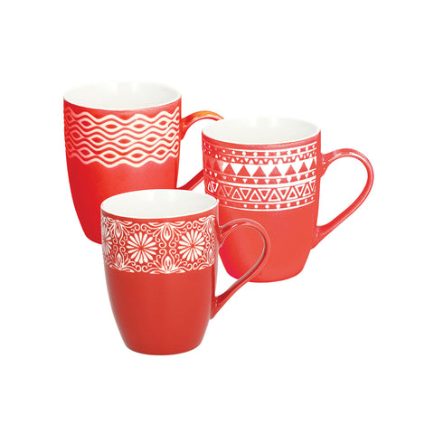 Set of 3 Emma red porcelain cups