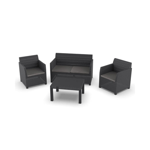 Set with 2 Armchairs and Anthracite Loveseat and Table