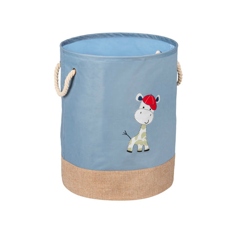 Kids laundry basket, 63l, with giraffe print and 2 rope handles, blue