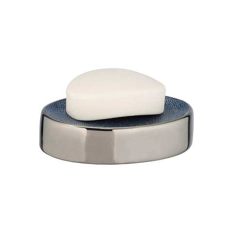 Silver and Blue Ceramic Soap Dispenser