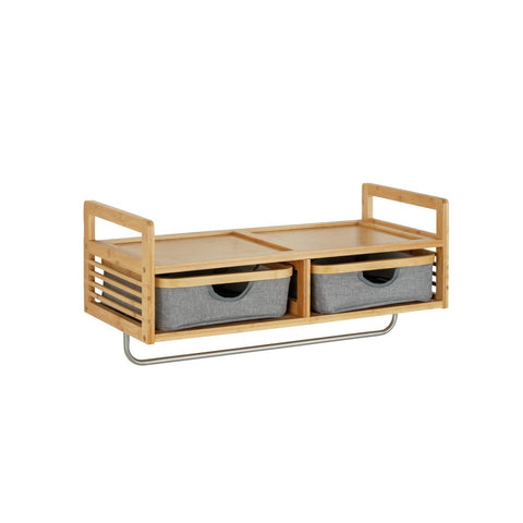 Bahari wall shelf with 2 drawers and bamboo clothes rail