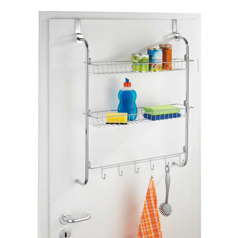Over-the-door organizer with 2 shelves and 6 hooks