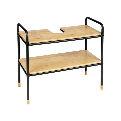Metal and bamboo shelf with 2 shelves, H 60cm