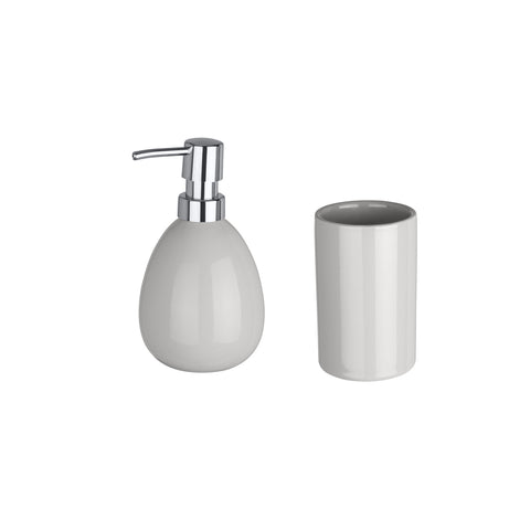 Gray Soap Dispenser and Toothbrush Holder Set