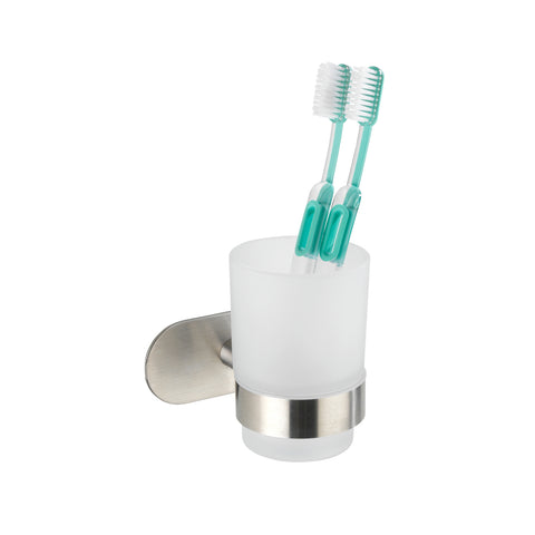 Steel and Glass Hook and Toothbrush Holder Set