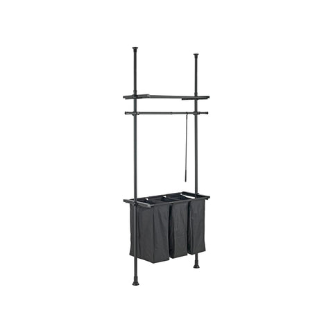 Telescopic coat rack with shelf and laundry baskets