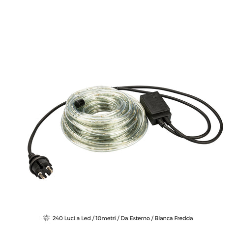 White outdoor LED light rope 240 LEDs 10m