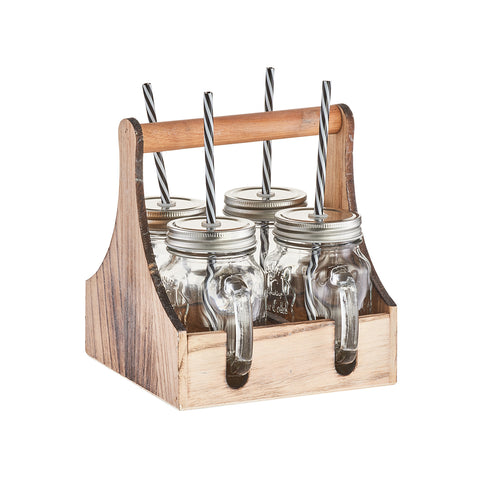 Crate basket, tray with 4 glass bottles