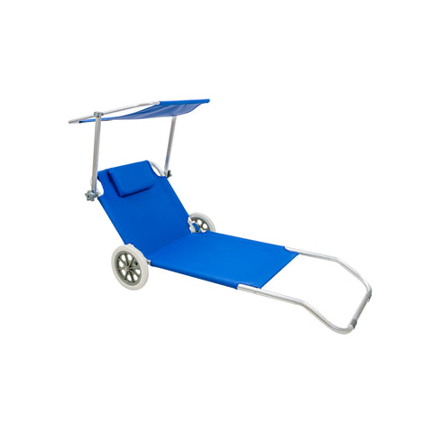Sun lounger with wheels and sunshade