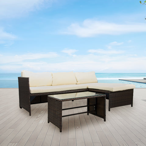 Santorini Corner Sofa Set with Cushions and Coffee Table with 5mm Glass Top